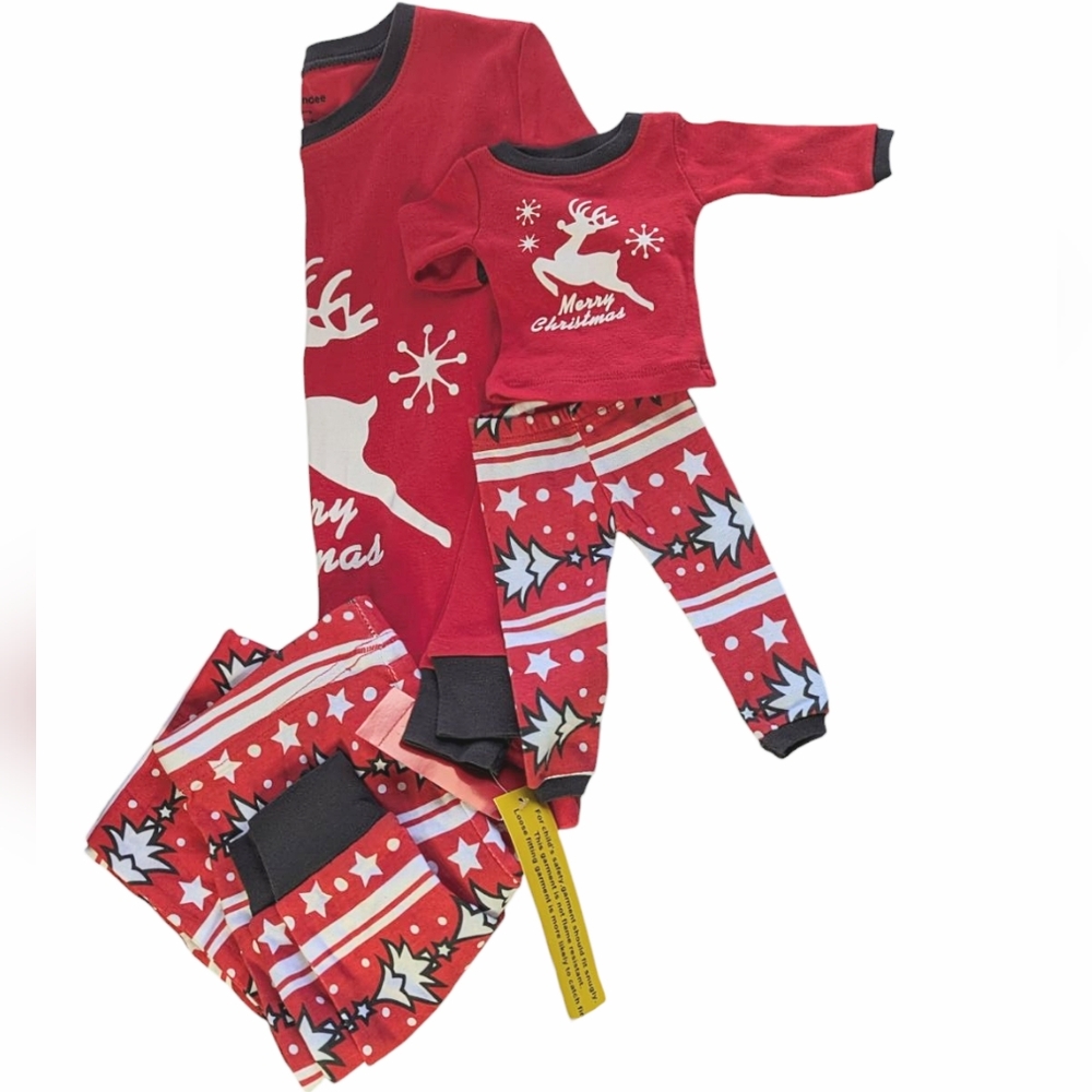 Matching Pajamas Christmas Child and Doll Red and White Reindeer 2 Piece Set